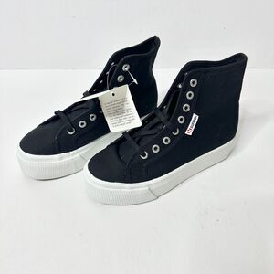 SUPERGA Unisex 2708 High Top Sneaker Men 6 Women 7.5 Black Canvas Platform NEW